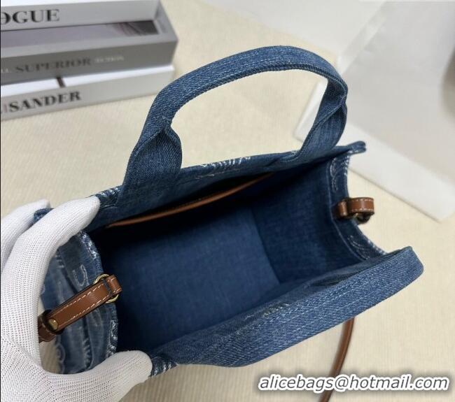 Top Quality Celine Small Cabas Thais Tote Bag in Triomphe Embroidered Denim 199162 Blue 2024