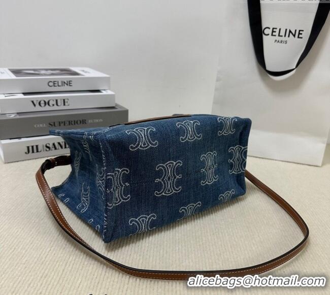 Top Quality Celine Small Cabas Thais Tote Bag in Triomphe Embroidered Denim 199162 Blue 2024