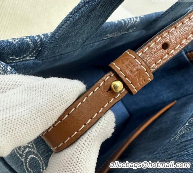 Top Quality Celine Small Cabas Thais Tote Bag in Triomphe Embroidered Denim 199162 Blue 2024