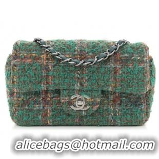 Famous Brand Chanel Tweed Quilted Rectangular Mini Flap Bag A69900 Green