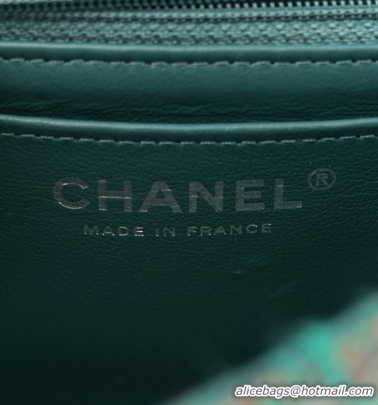 Famous Brand Chanel Tweed Quilted Rectangular Mini Flap Bag A69900 Green