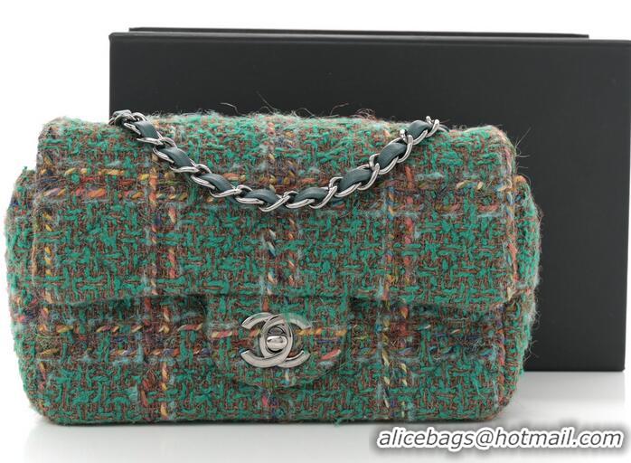 Famous Brand Chanel Tweed Quilted Rectangular Mini Flap Bag A69900 Green