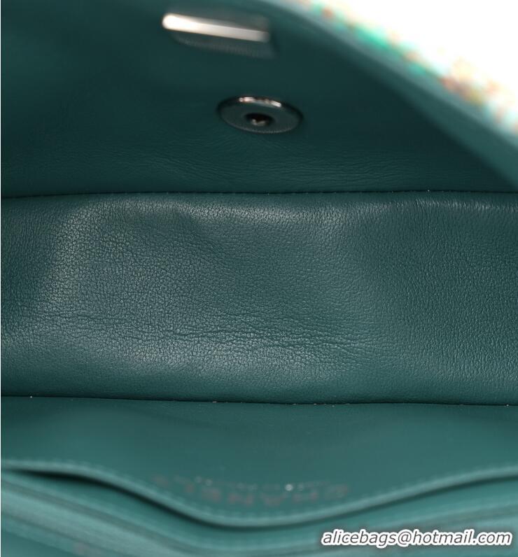 Famous Brand Chanel Tweed Quilted Rectangular Mini Flap Bag A69900 Green