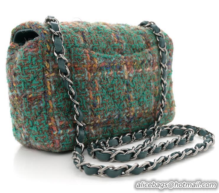 Famous Brand Chanel Tweed Quilted Rectangular Mini Flap Bag A69900 Green