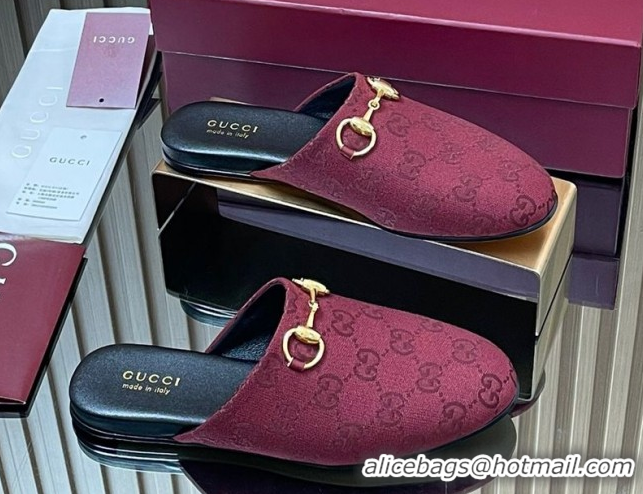 Shop Cheap Gucci GG Canvas Flat Mules with Horsebit Ancora Red 2025 849565