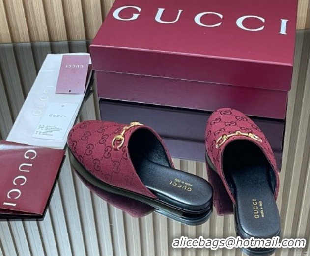 Shop Cheap Gucci GG Canvas Flat Mules with Horsebit Ancora Red 2025 849565