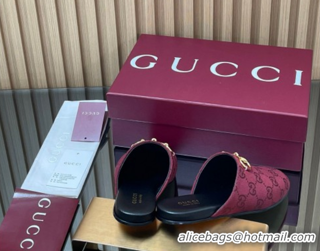 Shop Cheap Gucci GG Canvas Flat Mules with Horsebit Ancora Red 2025 849565