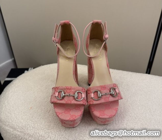 Purchase Gucci GG Canvas Platform Sandals with Horsebit Light Pink 2025 GG082806