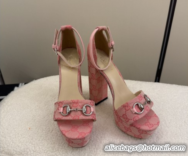 Purchase Gucci GG Canvas Platform Sandals with Horsebit Light Pink 2025 GG082806