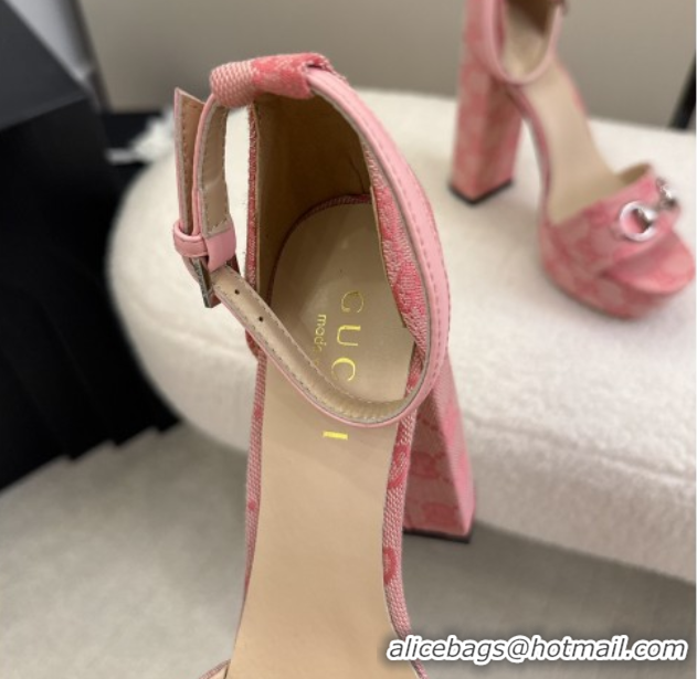 Purchase Gucci GG Canvas Platform Sandals with Horsebit Light Pink 2025 GG082806