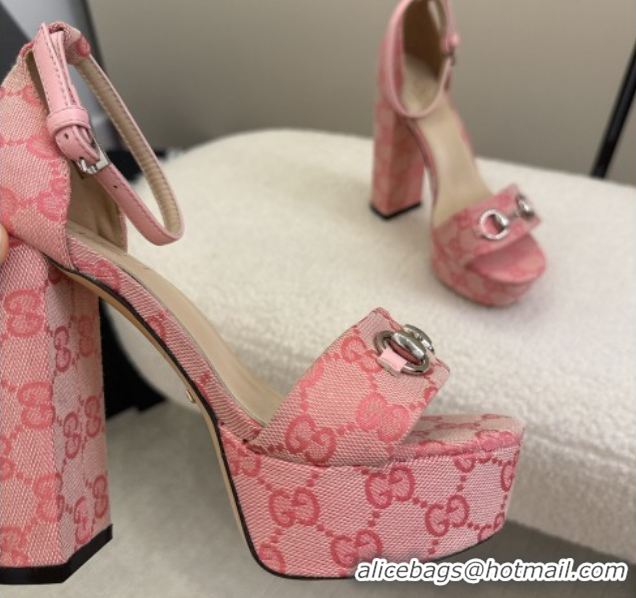 Purchase Gucci GG Canvas Platform Sandals with Horsebit Light Pink 2025 GG082806