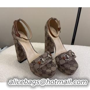 Best Price Gucci GG Canvas Platform Sandals with Horsebit Beige 2025 GG082806