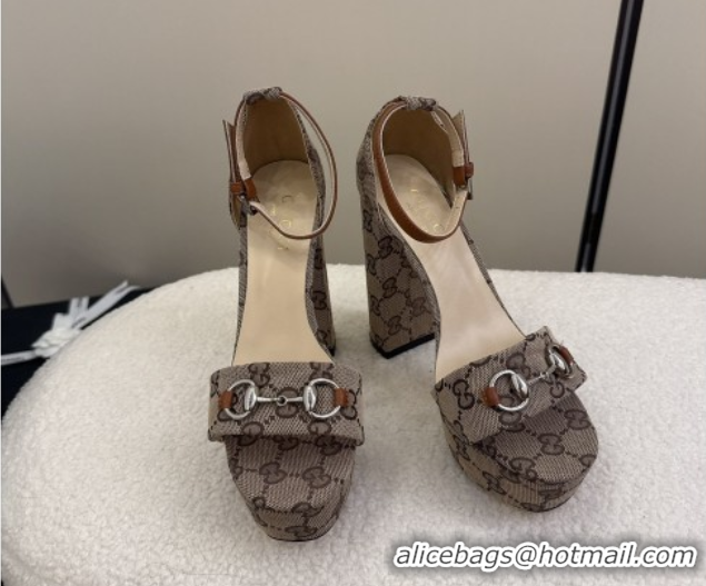 Best Price Gucci GG Canvas Platform Sandals with Horsebit Beige 2025 GG082806
