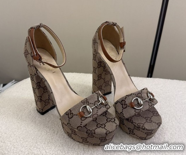 Best Price Gucci GG Canvas Platform Sandals with Horsebit Beige 2025 GG082806