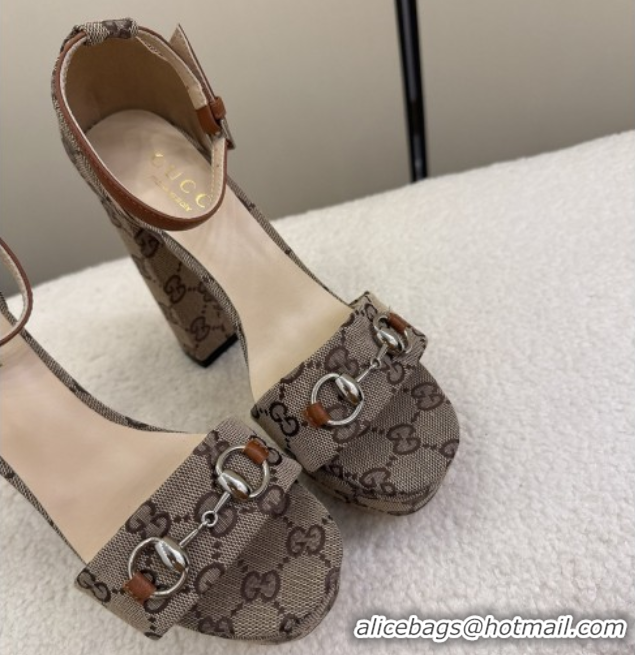 Best Price Gucci GG Canvas Platform Sandals with Horsebit Beige 2025 GG082806