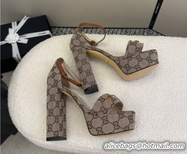 Best Price Gucci GG Canvas Platform Sandals with Horsebit Beige 2025 GG082806