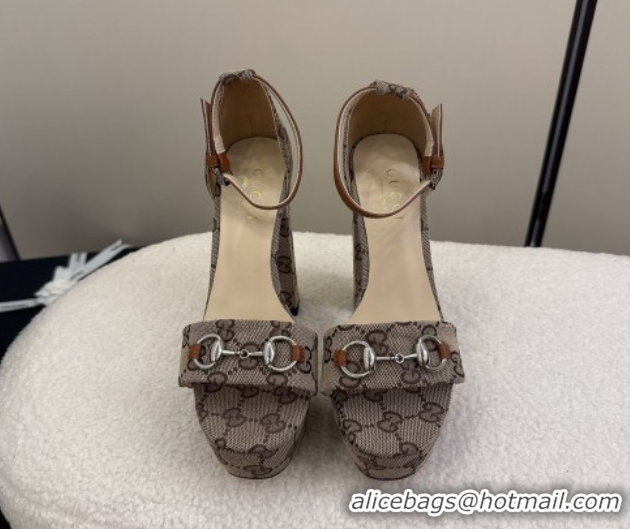 Best Price Gucci GG Canvas Platform Sandals with Horsebit Beige 2025 GG082806