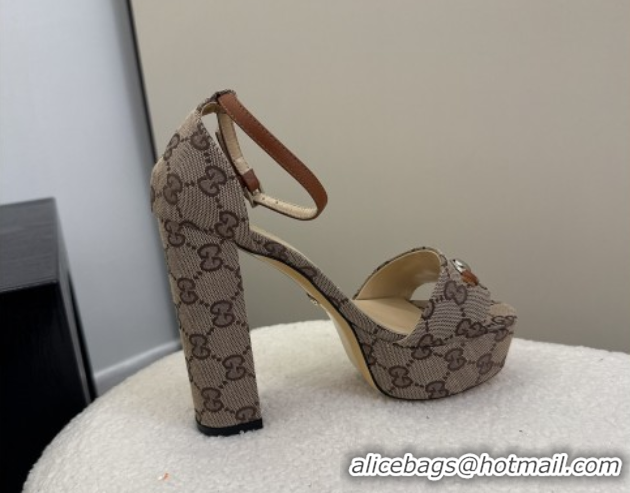 Best Price Gucci GG Canvas Platform Sandals with Horsebit Beige 2025 GG082806