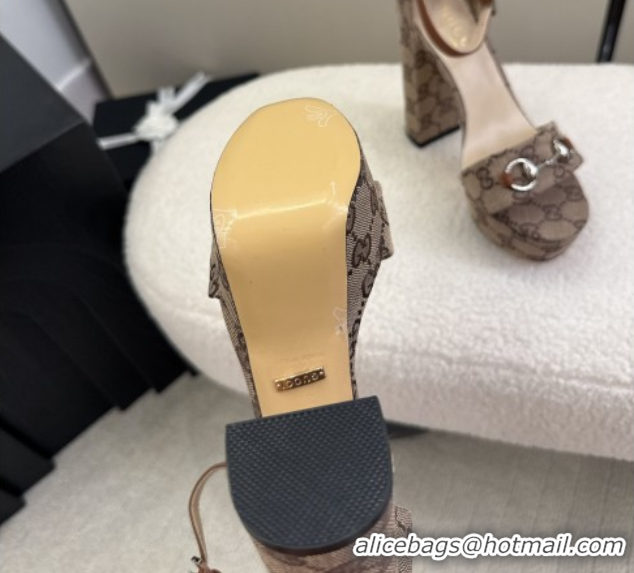 Best Price Gucci GG Canvas Platform Sandals with Horsebit Beige 2025 GG082806