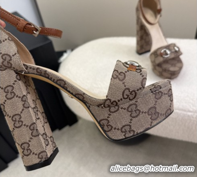 Best Price Gucci GG Canvas Platform Sandals with Horsebit Beige 2025 GG082806