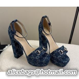 Perfect Gucci GG Denim Platform Sandals with Horsebit Blue 2025 GG082806