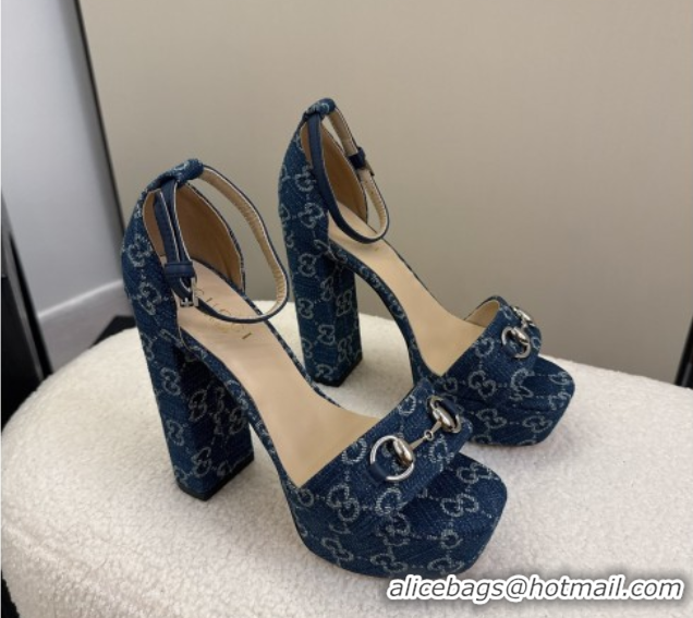 Perfect Gucci GG Denim Platform Sandals with Horsebit Blue 2025 GG082806