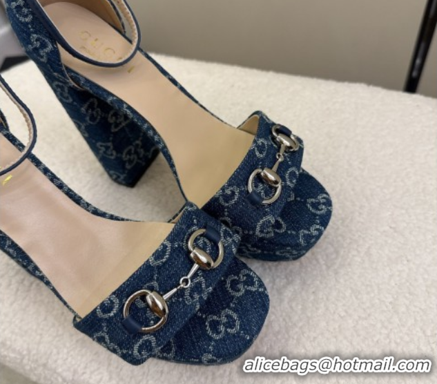 Perfect Gucci GG Denim Platform Sandals with Horsebit Blue 2025 GG082806