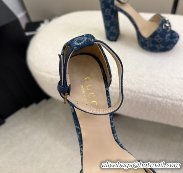 Perfect Gucci GG Denim Platform Sandals with Horsebit Blue 2025 GG082806