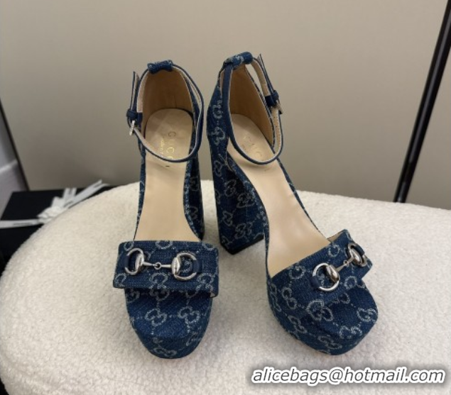 Perfect Gucci GG Denim Platform Sandals with Horsebit Blue 2025 GG082806