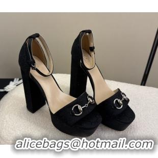 Top Grade Gucci GG Canvas Platform Sandals with Horsebit Black 2025 GG082806