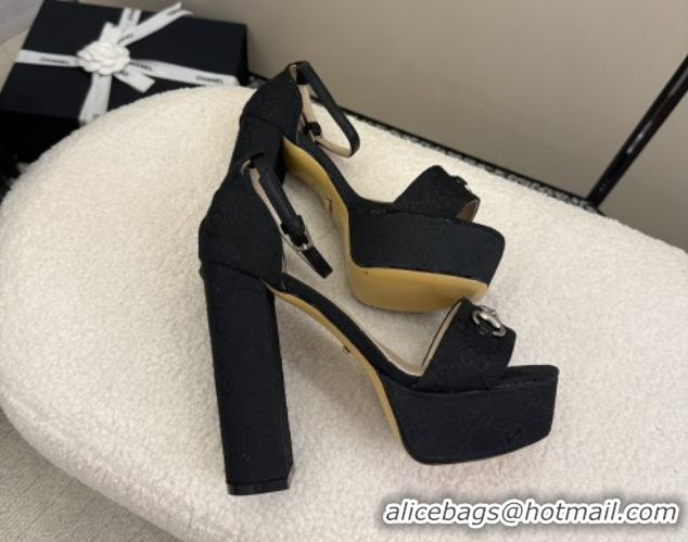 Top Grade Gucci GG Canvas Platform Sandals with Horsebit Black 2025 GG082806