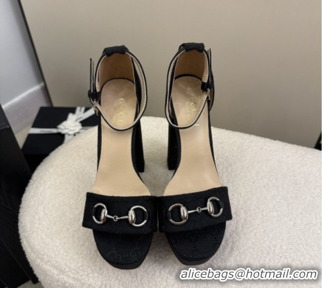 Top Grade Gucci GG Canvas Platform Sandals with Horsebit Black 2025 GG082806