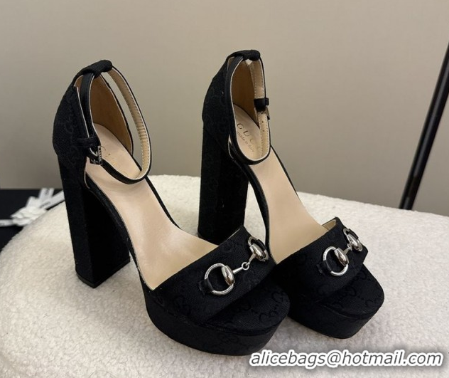 Top Grade Gucci GG Canvas Platform Sandals with Horsebit Black 2025 GG082806