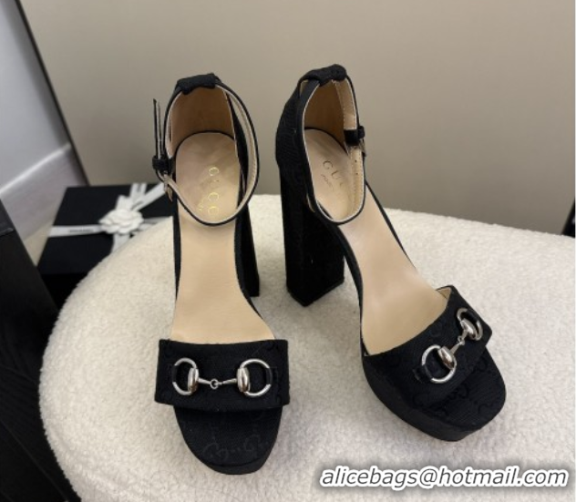 Top Grade Gucci GG Canvas Platform Sandals with Horsebit Black 2025 GG082806