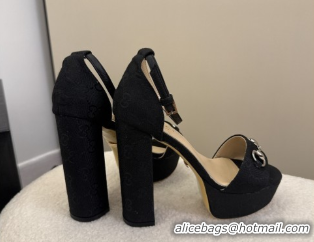 Top Grade Gucci GG Canvas Platform Sandals with Horsebit Black 2025 GG082806