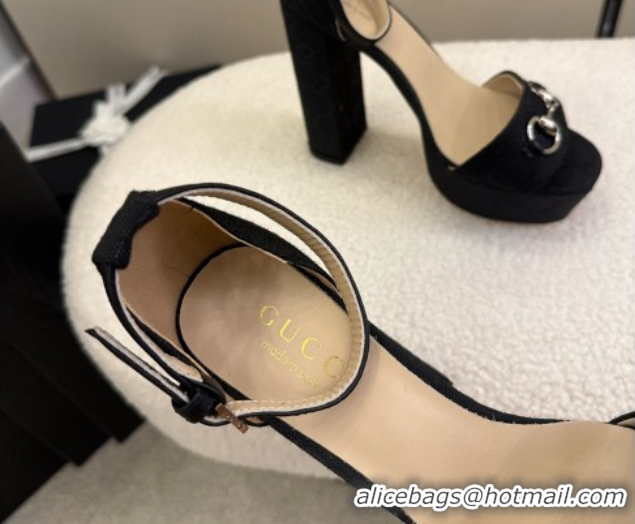 Top Grade Gucci GG Canvas Platform Sandals with Horsebit Black 2025 GG082806