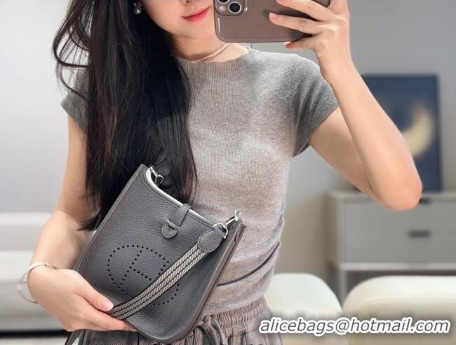 Pretty Style Hermes Evelyne Mini Bag 18cm in Togo Calfskin Leather 8144 Graphite Grey 2025