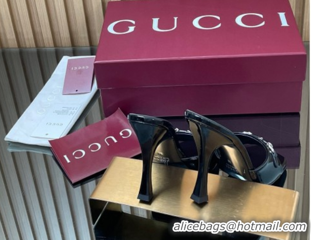 Grade Quality Gucci Patent Leather Heel Slides Sandal 9.5cm with Horsebit Black 2025 832468