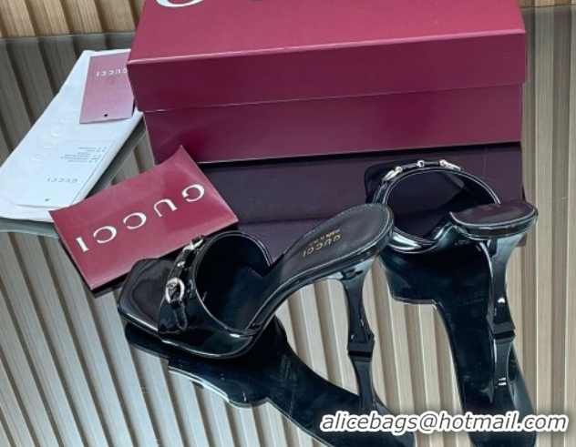 Grade Quality Gucci Patent Leather Heel Slides Sandal 9.5cm with Horsebit Black 2025 832468