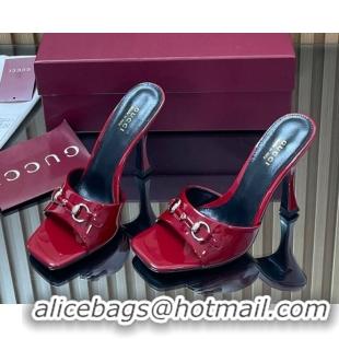 Good Quality Gucci Patent Leather Heel Slides Sandal 9.5cm with Horsebit Ancora Red 2025 832468