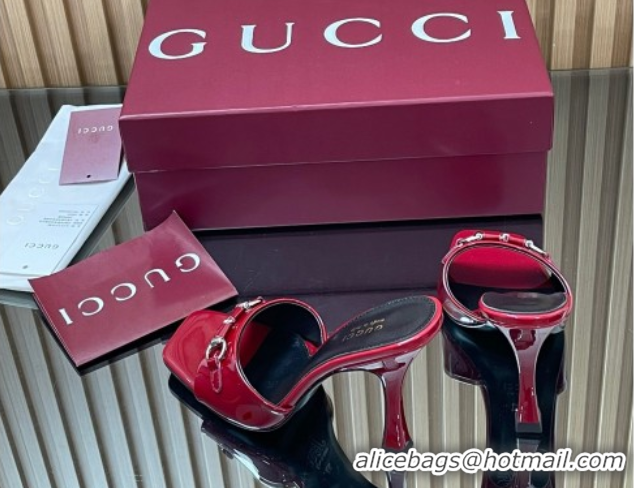 Good Quality Gucci Patent Leather Heel Slides Sandal 9.5cm with Horsebit Ancora Red 2025 832468