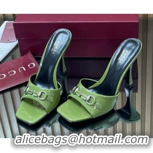 Pretty Style Gucci Patent Leather Heel Slides Sandal 9.5cm with Horsebit Green2 2025 832468