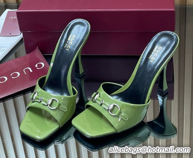 Pretty Style Gucci Patent Leather Heel Slides Sandal 9.5cm with Horsebit Green2 2025 832468