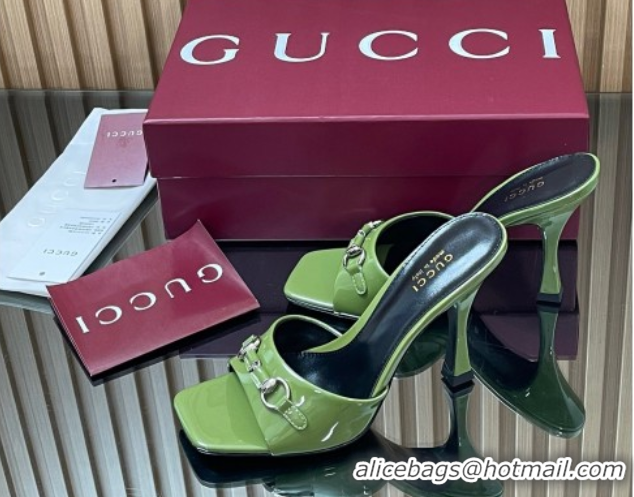 Pretty Style Gucci Patent Leather Heel Slides Sandal 9.5cm with Horsebit Green2 2025 832468