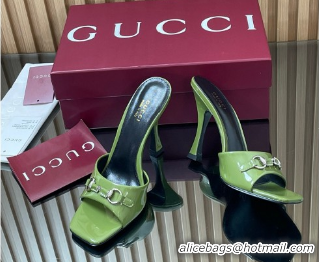 Pretty Style Gucci Patent Leather Heel Slides Sandal 9.5cm with Horsebit Green2 2025 832468