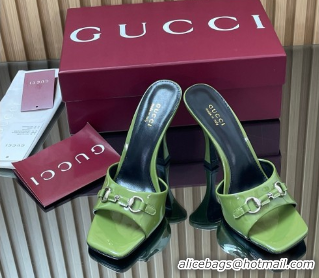 Pretty Style Gucci Patent Leather Heel Slides Sandal 9.5cm with Horsebit Green2 2025 832468