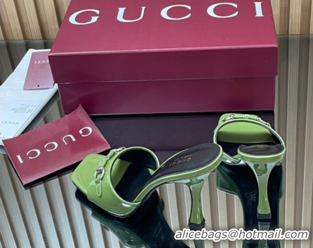 Pretty Style Gucci Patent Leather Heel Slides Sandal 9.5cm with Horsebit Green2 2025 832468