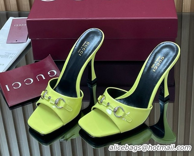 Best Product Gucci Patent Leather Heel Slides Sandal 9.5cm with Horsebit Acid Green 832468