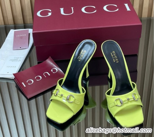 Best Product Gucci Patent Leather Heel Slides Sandal 9.5cm with Horsebit Acid Green 832468