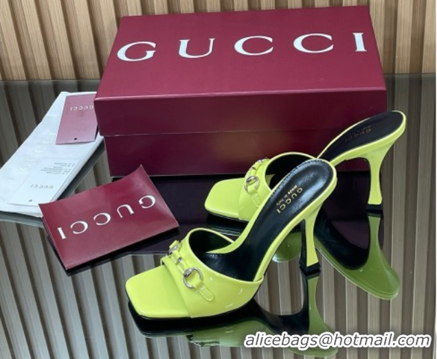 Best Product Gucci Patent Leather Heel Slides Sandal 9.5cm with Horsebit Acid Green 832468